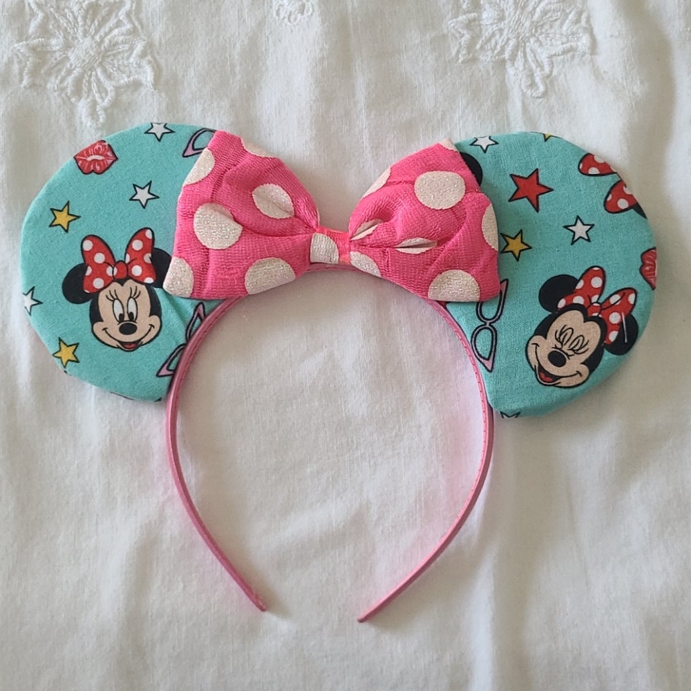 Pink Turquoise Minnie Ears